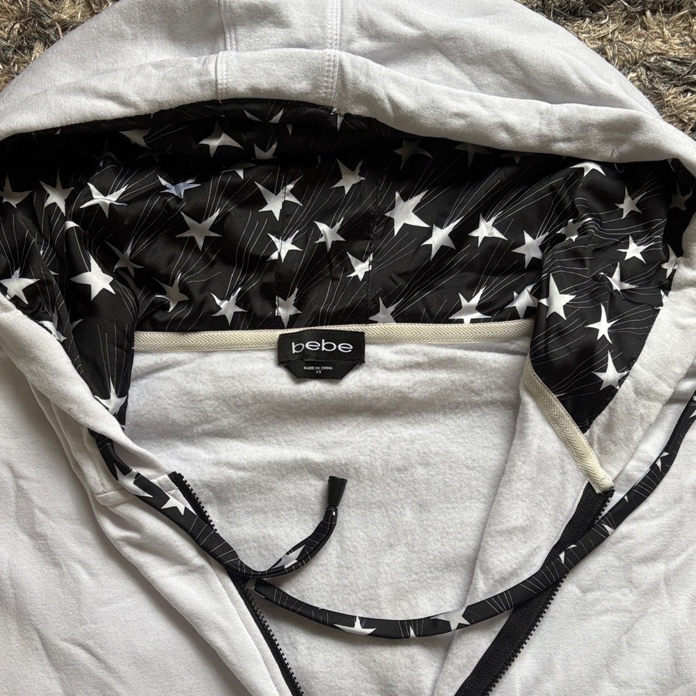 Bebe White and Black Star Hoodie, Size XS - Picture 3 of 4